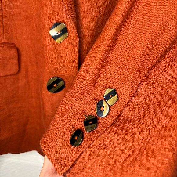 NWOT Farm Rio 100% Linen Burnt Orange Lightweight Oversized Blazer M - Picture 4 of 8